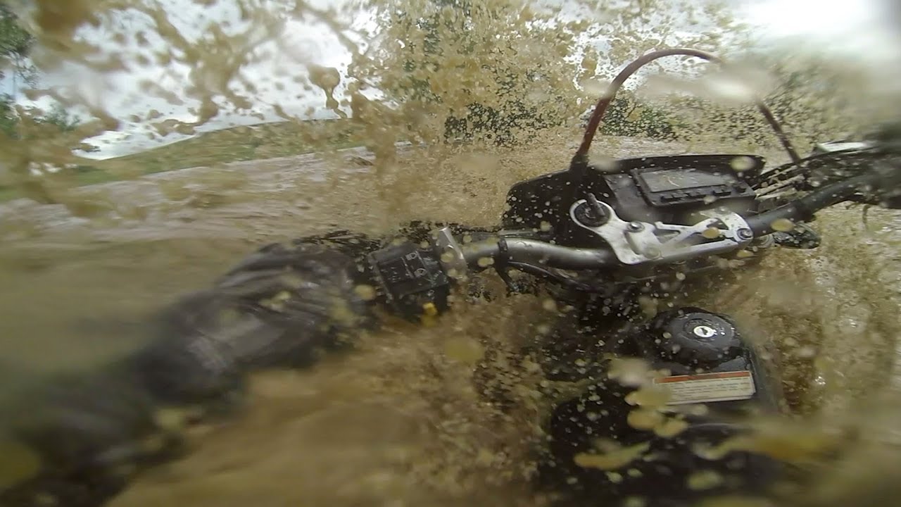 GoPro: Motorcyclist Attempts To Cross A Flash Flood