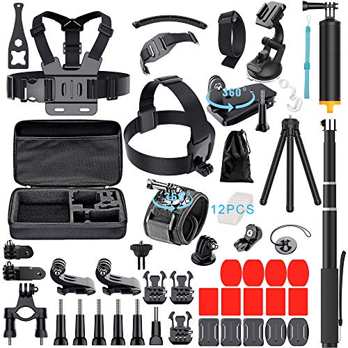 61-In-1 Action Camera Accessories Kit for GoPro Hero 7 6 5 4 3+ Hero Session 5 Black Accessory Bunble Set for AKASO APEMAN DBPOWER Xiaomi Yi SJ6000 Campark Rollei Lightdow Sony Sports DV Action Camera