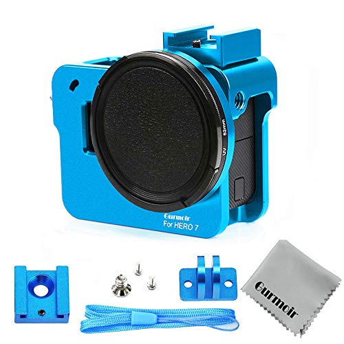 Gurmoir Aluminum Alloy Case Housing for Gopro Hero 7 Black/Hero(2018) Action Camera Wire Connectable Protective Metal Skeleton Cage with 52 mm Filter with Back Door (Blue)
