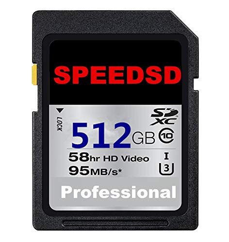 512GB Professional SDXC Card 512GB 1000X UHS-I C10 U3 Rating Class 10 SD Memory Card Speed up to Max R277MB//S W150MB//S For HD photography and HD videography